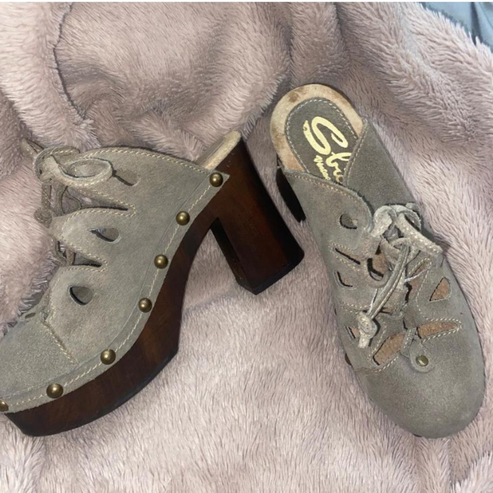 Vintage grey suede chunky clogs by Silver